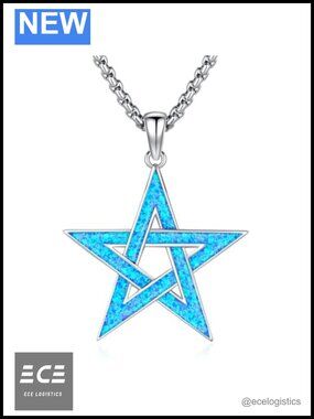 Sterling Silver Pentacle Star Necklace Genuine Blue Opal Adjustable